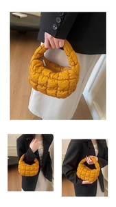 Gros plan du sac nuage jaune moutarde avec texture matelassée et design bulle unique