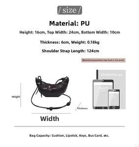 Detailed size comparison of black pleated crescent bag with A4 paper and iPad reference