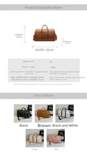 Detailed size specifications for the large capacity travel bag with monogram pattern