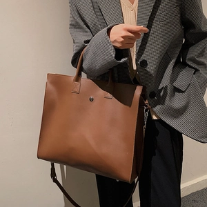 Borsa tote grande in pelle marrone da donna, capiente borsa a tracolla per ufficio e PC