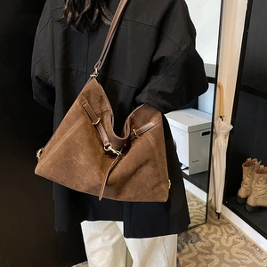 Vintage Large Capacity Frosted PU Leather Tote Bag For Women Retro Belt Decor Shoulder Bag Casual Hobo Backpack Commuter Travel Handbag