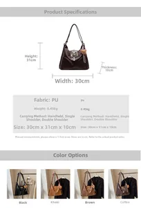 Detailed size chart for retro PU leather tote bag with dimensions 30x31x10cm