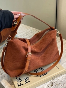 Sac Boston Vintage pour Femmes PU Texture Givrée Grande Capacité Sac à Bandoulière Décontracté Sac à Main Couleur Unie