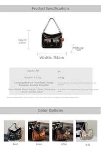 Detailed dimension chart and multi-color options for large capacity PU leather tote bag