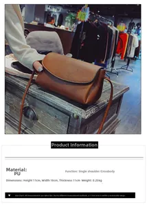 Specifiche dettagliate delle dimensioni per la borsa a tracolla in pelle PU marrone e peso