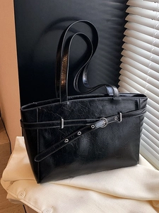 Damen Große Kapazität Tote Bag Mode PU Leder Pendeln Umhängetasche Professionelle Büro Handtasche Mit Schnalle Dekor