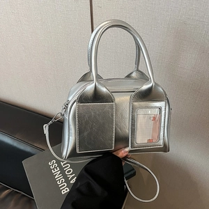 Sac à main argenté métallisé pour femme avec porte-carte mignon et double poignées