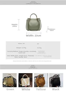 Detailed product dimensions and specifications chart for women minimalist PU bucket handbag
