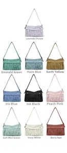 Grille détaillée de sacs à bandoulière plissés décontractés en dix couleurs brillantes