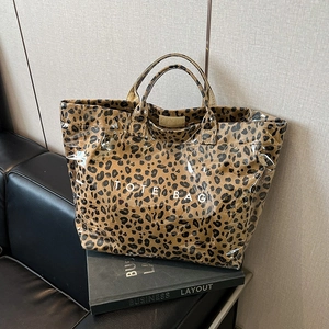 Sac Fourre-tout Grande Capacité Imprimé Léopard Pour Femmes PVC Imperméable Motif Animal Sac à Main Décontracté Mode Urbain Simple Sac à Épaule