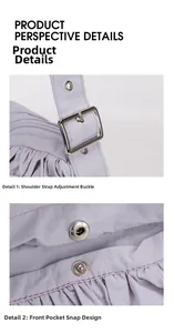Détail de la boucle réglable et du bouton pression sur le sac à bandoulière plissé mauve