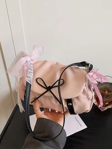 Sac Sous le Bras Nuage Plissé pour Femme en Cuir PU avec Nœud Doux Sac à Épaule avec Ruban en Dentelle Pendentif Künstliche Perle