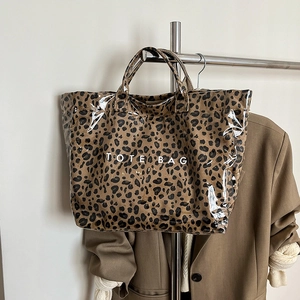 Grand sac cabas à imprimé léopard avec couche PVC transparente et intérieur en toile