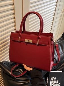 Elegant PU Leather Women Tote Bag Luxury Turn Lock Handbag With Detachable Shoulder Strap Large Capacity Commuter Crossbody Bag