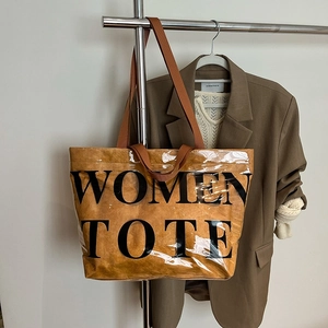 Borsa Tote in PVC di Grande Capacità Con Stampa Lettere Moda Donna Semplice Pendolare Borsa a Spalla Versatile Borsa a Mano Shopper