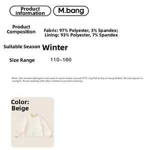 Size chart for girls winter padded shirt with fabric details and Chinese style design