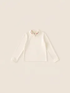 Top ricamato stile cinese per bambine con collo alla coreana in colore crema