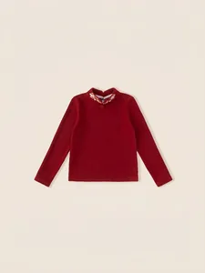 Maglia invernale rossa a maniche lunghe per bambina con ricamo cinese e colletto alto