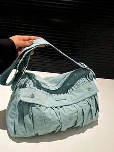 Sac à bandoulière plissé bleu clair à grande capacité pour les loisirs et le travail