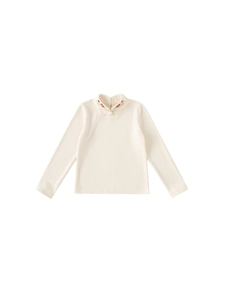 Top invernale a maniche lunghe da bambina color crema con ricami floreali