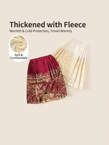 Girls New Chinese Style Mamian Skirt Winter Fleece Lined Red Rice White Gold Print Pleated Skirt For Kids Hanfu Costume