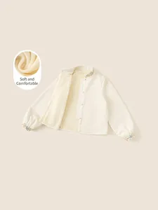 Chinese style winter padded shirt for girls with floral embroidery and warm fleece lining