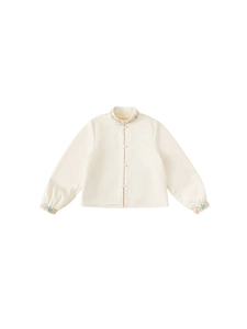 Girls' Chinese-style long-sleeved shirt with floral embroidery and pearl buttons