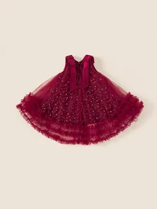 Abito da principessa in tulle con paillettes rosso scuro per bambine con eleganti volant