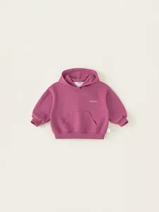 Kids minimalist hooded sweatshirt in rose pink with white embroidered letter detailing