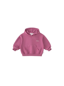 Kids rose red hooded sweatshirt featuring soft cotton fabric and white letter embroidery