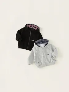 Children Hooded Sweatshirt Cotton Blend Plaid Lining Zipper Jacket For Boys Girls Casual Long Sleeve Outerwear Sporty Top