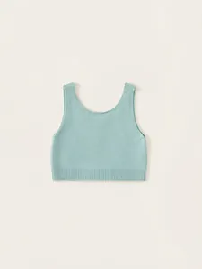 Gilet en tricot bleu clair pour filles avec ourlet côtelé et texture fleurie