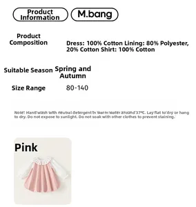 Détail de l'étiquette de composition en coton pour ensemble robe rose et blanche fille
