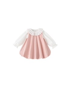Rosa Weste Kleider Set mit weißem Rüschenkragen Langarmshirt für kleine Mädchen