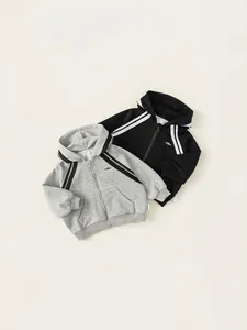 Kids Hooded Zip Up Sweatshirt Cotton Blend Stripe Sporty Casual Jacket For Boys Girls Comfortable Spring Outerwear