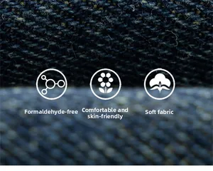 Close-up of soft skin-friendly dark blue denim fabric texture with formaldehyde-free quality