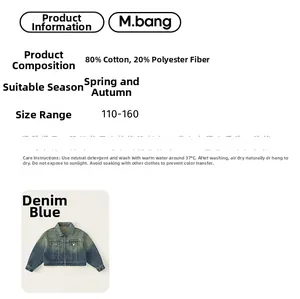 Detailed chart showing denim material composition and wash care for kids jacket
