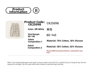 Detail info of kids off-white polka dot cotton pants with fabric and size chart