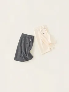 Girls Casual Cotton Blend Knit Trousers Minimalist Letter Embroidery Wide Leg Loose Fit Elastic Waist Spring Autumn Childrens Pants