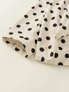 Kids loose casual polka dot trousers in oatmeal cotton linen fabric with high-quality stitching