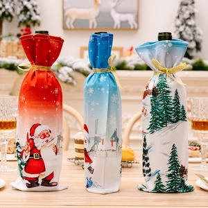 Set of 3 Christmas wine bottle gift bags with Santa, snowman and tree designs