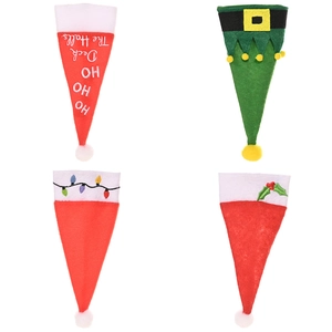 Christmas mini santa hat cutlery holder set with HOHO embroidery for table decor