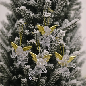 Elegant Transparent Christmas Angel Hanging Ornaments Gold Wings Xmas Tree Decoration Holiday Home Guardian Angel Pendants
