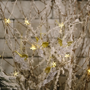 Christmas transparent angel hanging ornaments with warm star-shaped LED fairy lights