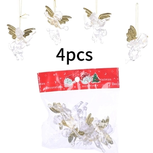 Set of 4 transparent Christmas angel ornaments with golden wings for tree decoration