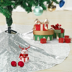 Jupe de sapin de Noël à paillettes blanches et argentées pour décoration de fête élégante