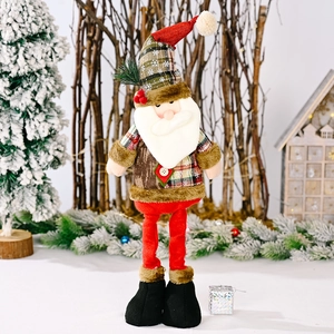 Classic Christmas Santa Claus doll with snowflake plaid hat and long legs for home decor