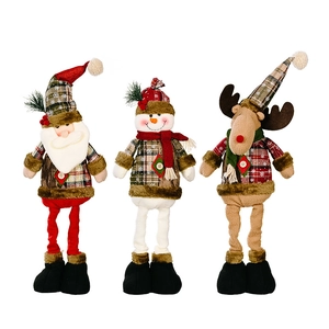 Three Christmas telescopic dolls set including Santa, Snowman and Reindeer in plaid outfits
