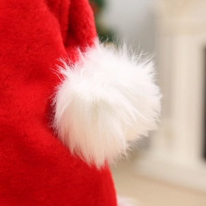 Premium thick red plush Santa hat with a fluffy white pompom for Christmas holiday decoration