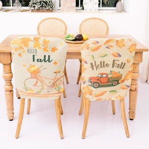 Harvest Festival Thanksgiving Chair Cover Hello Fall Printed Dining Room Chair Back Protector Pumpkin Truck Bicycle Decor